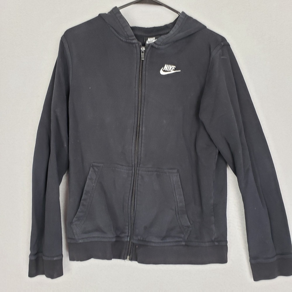 Nike XL Full Zip Hoodie Sweatshirt Black White Swoosh Logo‎ Athleisure Lounge